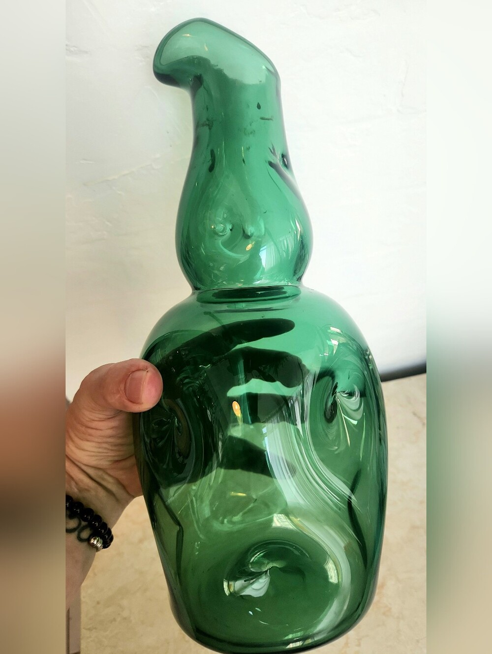 Vintage Italian Empoli Green Pinched/Dimpled Glass Vase